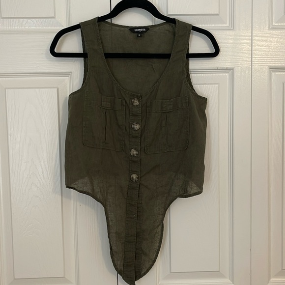 Express Tie-front Tank - Forest Green - Picture 2 of 4